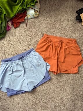 Athleta Women's Light Blue and Orange Athletic Shorts Duo